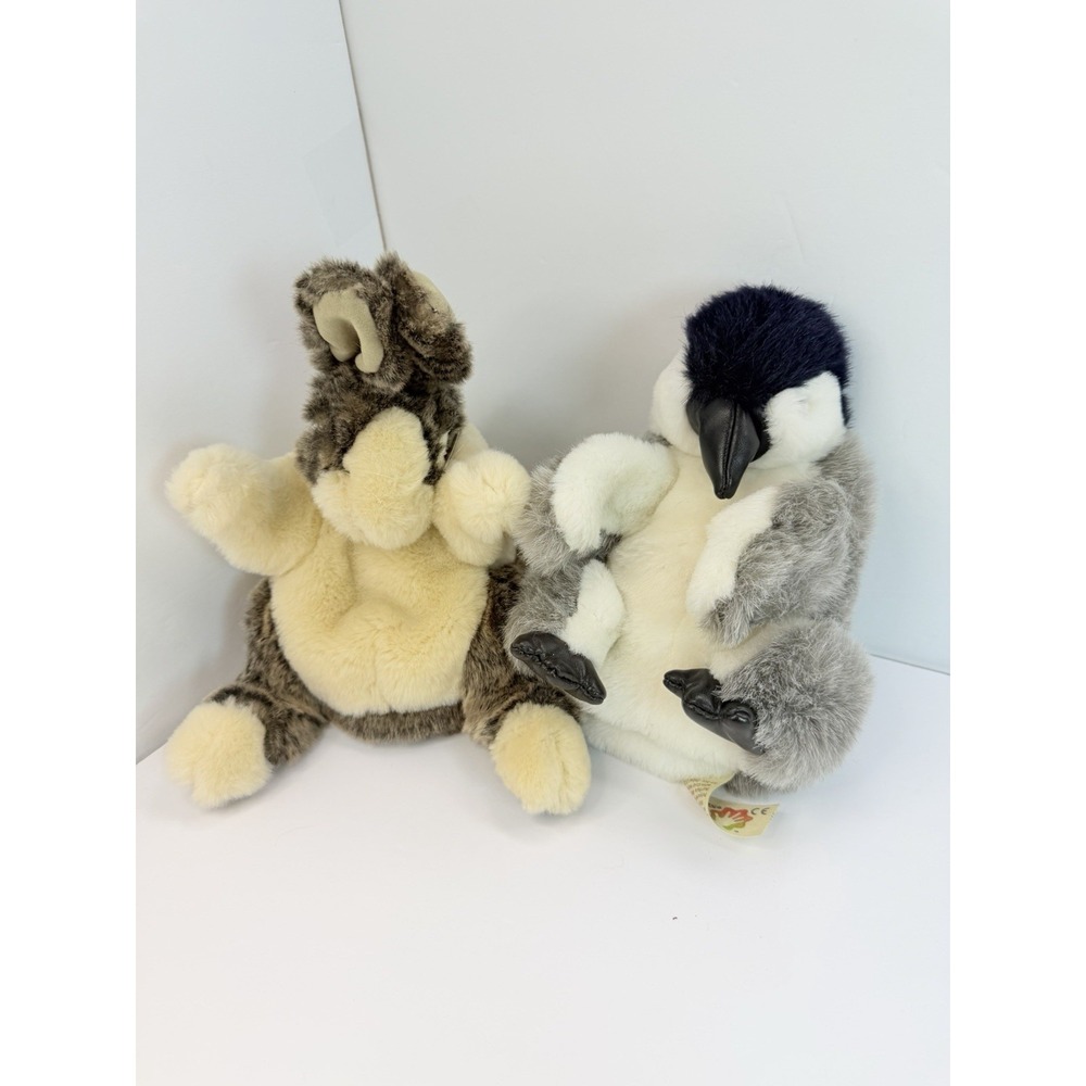Baby Emperor Penguin & Baby Dutch Rabbit Folkmanis Hand Puppet Lot Animals